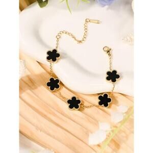 Women's Four-Leaf Black Clover Bracelet Hypoallergenic Stainless Steel 18K Gold